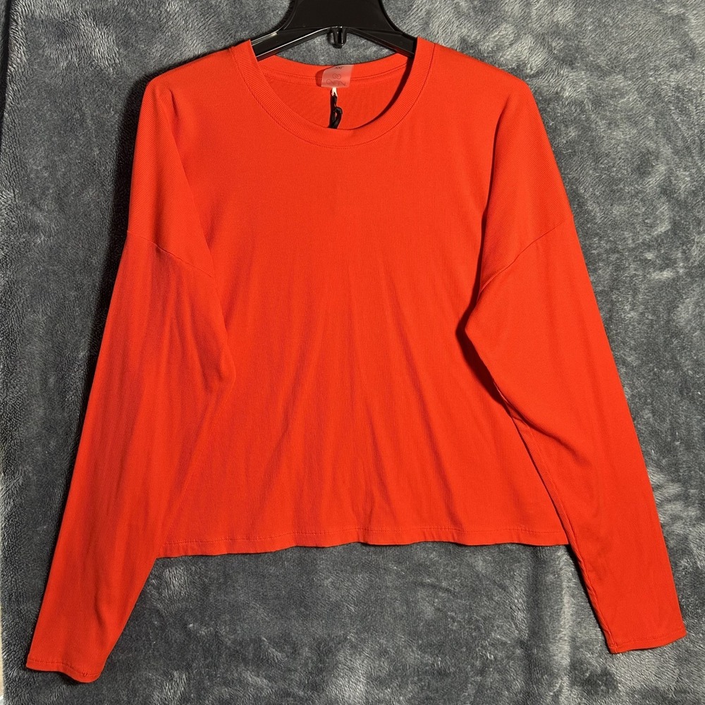 Calia Womens Size 2XL Red Orange Rib Long Sleeve Athletic Top